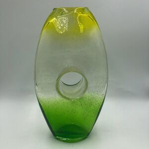 Vintage Ombre Yellow Green Clear Handblown Glass Tabletop Art Vase Décor Indoor